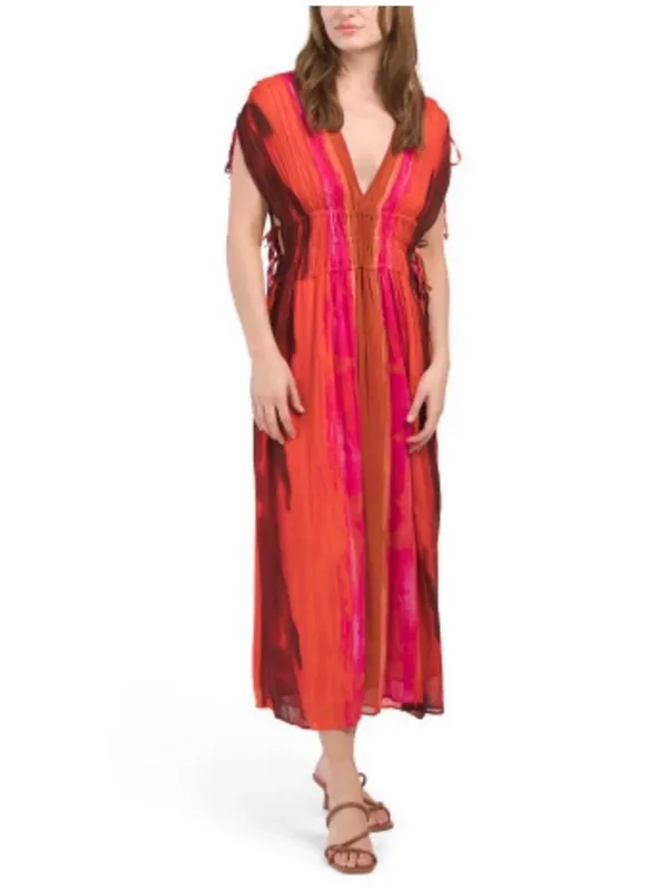 ZARA Sleeveless V-Neck Bead Tie Dye Midi Dress W2567 Sz S - Image 4