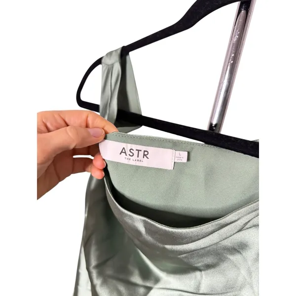 ASTR The Label Elain One Shoulder Satin‎ Midi Dress Sage Green Women's Large - Image 6