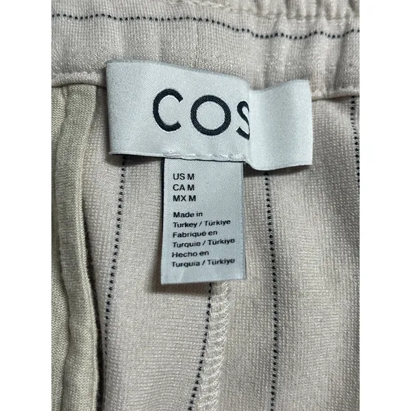 Cos Womens Beige Stripe High Rise Elastic Waist Palazzo Wide Leg Trouser Pants M - Image 3