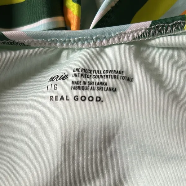 AERIE Women’s Striped One Piece Tie Front‎ One Piece Bathing Suit Sz Large - Image 10