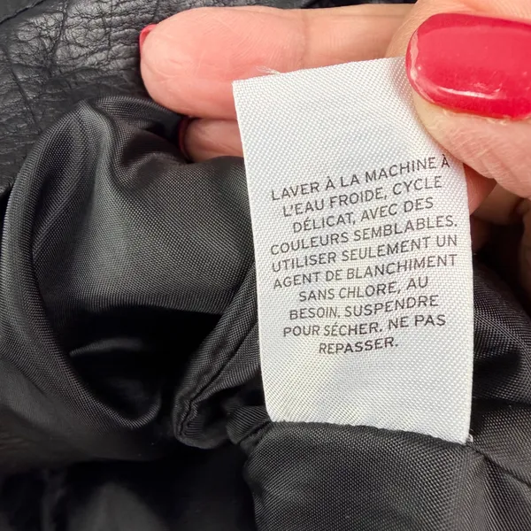 Halogen Moto Jacket Women XS Petite Black Faux Leather Biker Edgy Quilted Sleeve - Image 9