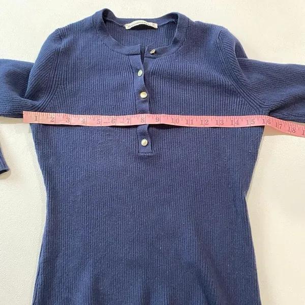 Abercrombie & Fitch Ribbed Henley Top Navy Long Sleeve Size M - Image 6