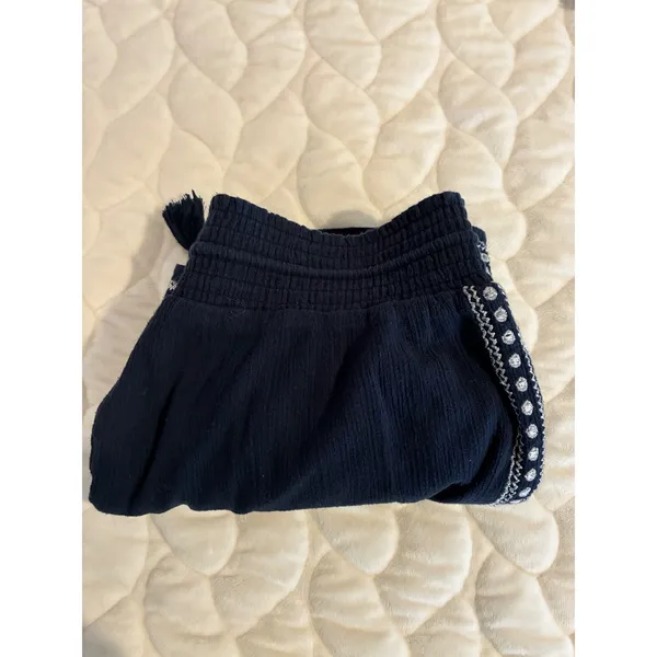 J. Crew Embroidered Shorts Cotton Blend‎ Drawstring Waist Boho Y2K Blue Size 6 - Image 6