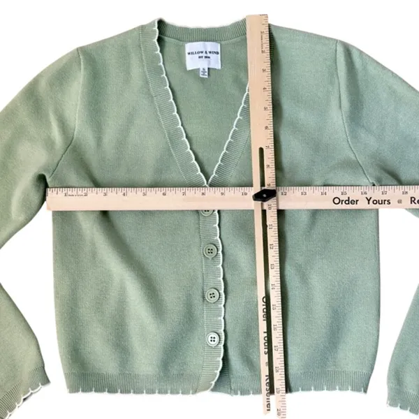 Willow & Wind Sage Green Button Front Cardigan White Stitch Trim Sz S NEW No Tag - Image 5