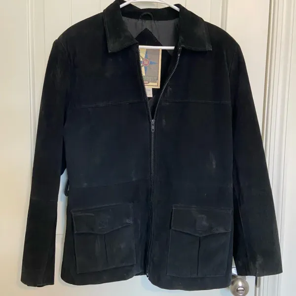 Vintage Middlebrook adult‎ black leather zip jacket padded shoulders — small - Image 6