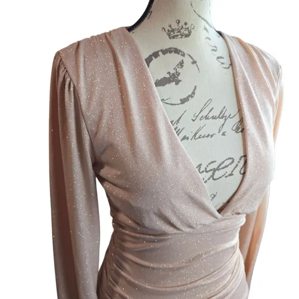 Windsor NWT Glitz and Glamour Mini Dress in Gold Champagne Shimmer Women's Small - Image 3