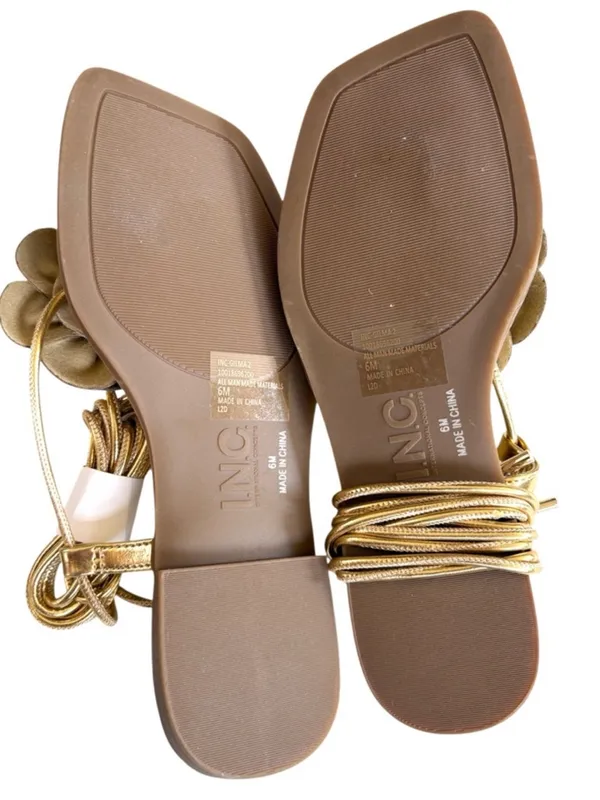 NEW INC Int'1 Concepts Glima Flower Ankle Wrap Sandals Gold Size 6 - Image 9