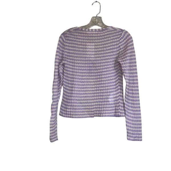 Mango NWT KNITTED CROPPED CARDIGAN STRIPED PURPLE WHITE LIGHTWEIGHT TIE DETAIL - Image 11