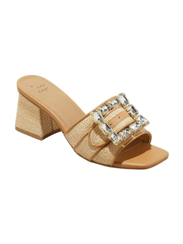 A New Day Womens Kathleen Raffia Buckle Block Heels 92611240 Brown 6M - Image 10
