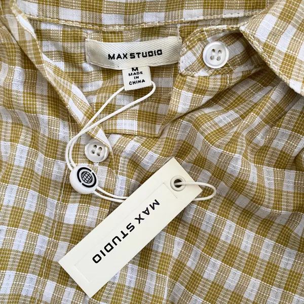 Max Studio NWT  Yellow & White Gingham Ruffle Top - Image 5