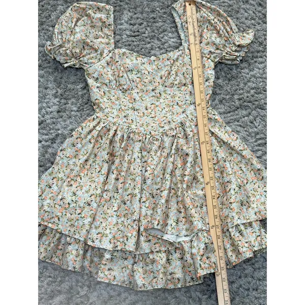 Women Floral Puff Sleeve Mini Dress Cottagecore Milkmaid Boho Corset Waist S - Image 10
