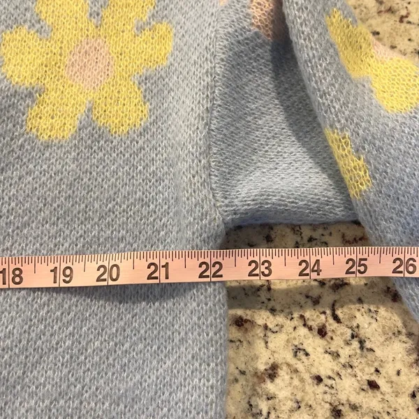AZ Floral Cardigan Sweater Women L/XL Blue Pastel Cottagecore Fuzzy Button Front - Image 6