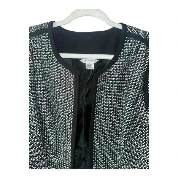 Liz Claiborne Black/White Open Front Cropped Blazer,‎ XL - Image 3