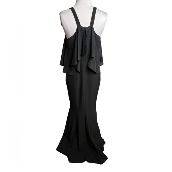 Jay By JAY GODFREY Black Flutter‎ Chiffon Overlay Cold Shoulder Naomi Gown Dress - Image 6