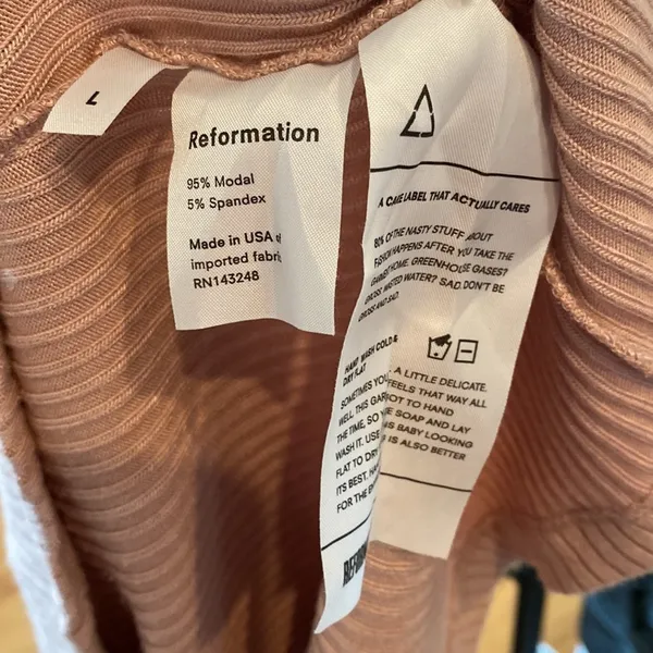 Reformation Ribbed Pink Mini Dress Large Dusty Rose Y2K Stretch Modal Scoop Neck - Image 5