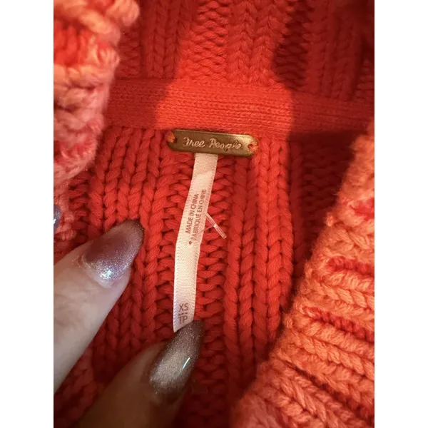 Free People Sweater Womens XS Orange Mock Neck Cable Knit Raglan Pullover - Image 2