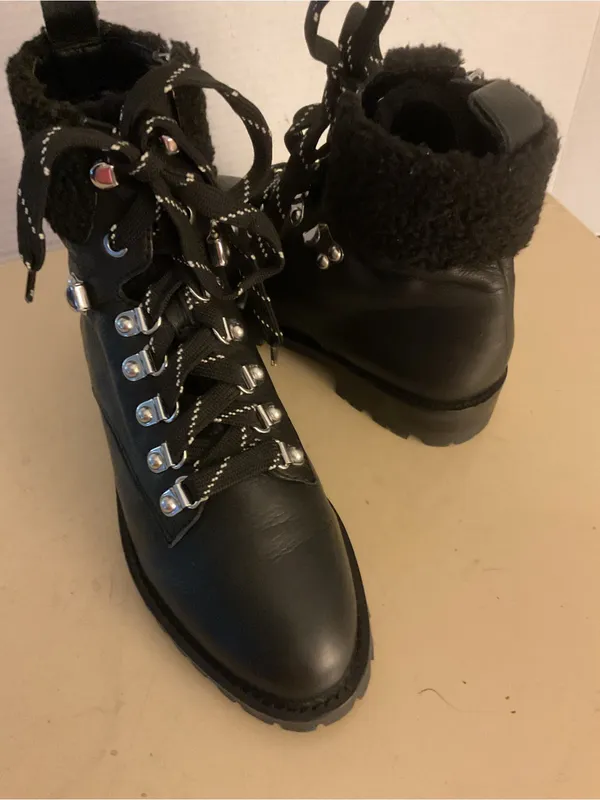 Rebecca Taylor women Black leather Lace-Up Faux Shearling Combat Boots uS 7 - Image 2