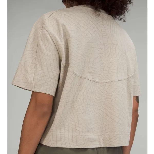 Lululemon Heavyweight Cotton T-Shirt Gradiating Grid Raw Linen Multi Size 8 - Image 3
