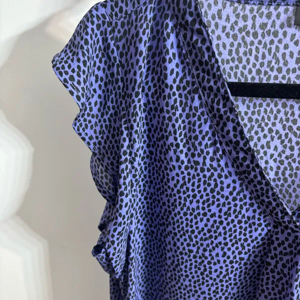 Apt. 9 Purple and Black Dalmatian Print Ruffle Sleeve Blouse - Image 4
