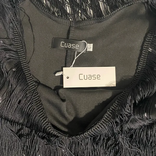 Cuase Black Silver Fringe Sequin Polka Dot Flapper Dress Size Large - Image 4