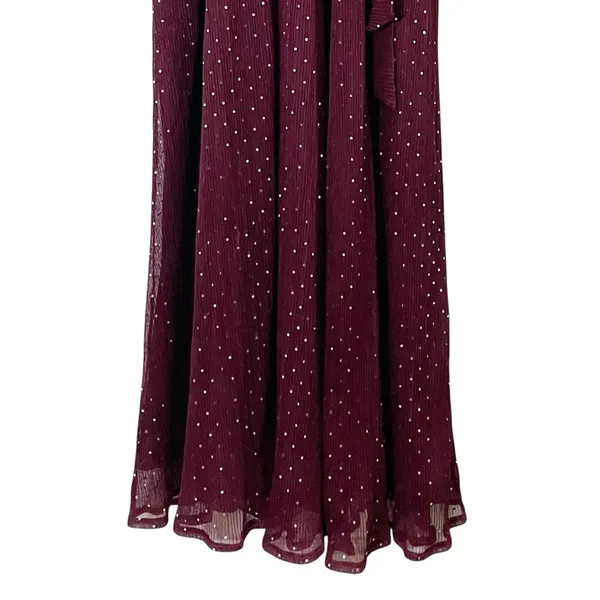 Baltic Born Grace Sparkle Sequin Maxi Dress Mulberry Faux Wrap Slit Size Medium - Image 9