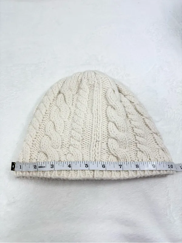The North Face Cream Knit Beanie - Chunky Cable Style - Image 8