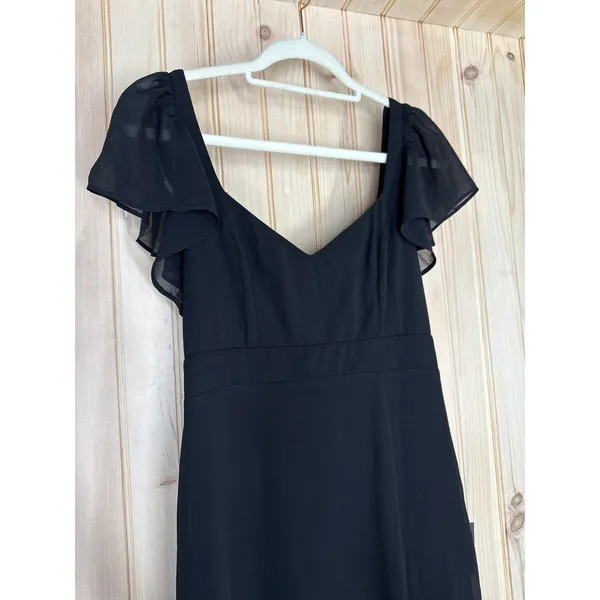 NWT Lulus Simply Delightful Black Tie-Back Flutter Sleeve Maxi Dress Slit Sz S - Image 4