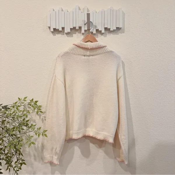 Jacquie The Label Tarrah Cable Knit Toggle Button Cream Cardigan Pink Trim - Image 5
