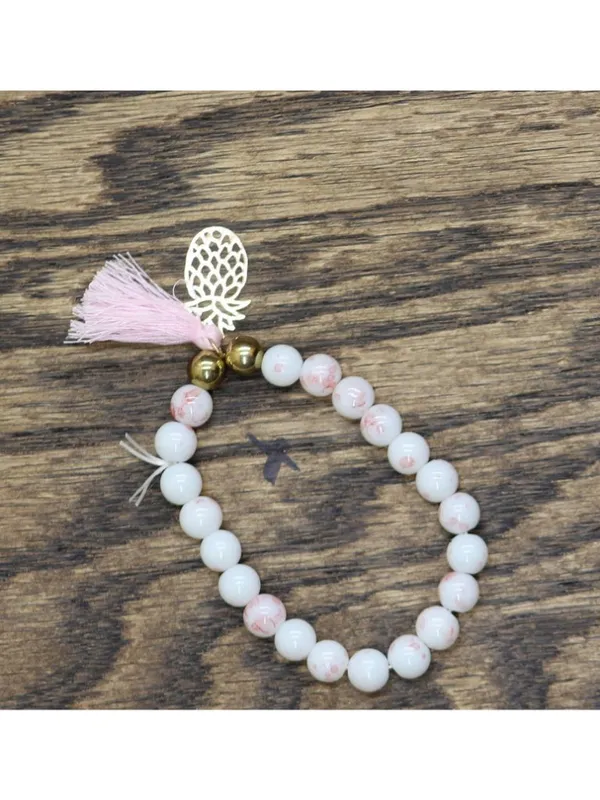 NEW Beaded Pineapple Turtle Seashell Beach Bracelet Set Gold / Pink / White - Image 6