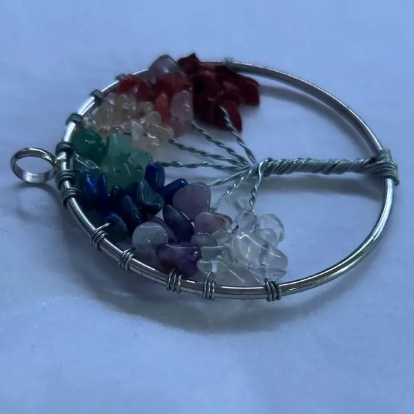 medal 7 Chakra Stone Tree of Life Handmade Wire Wrapped Pendants Gemstone Medal - Image 3
