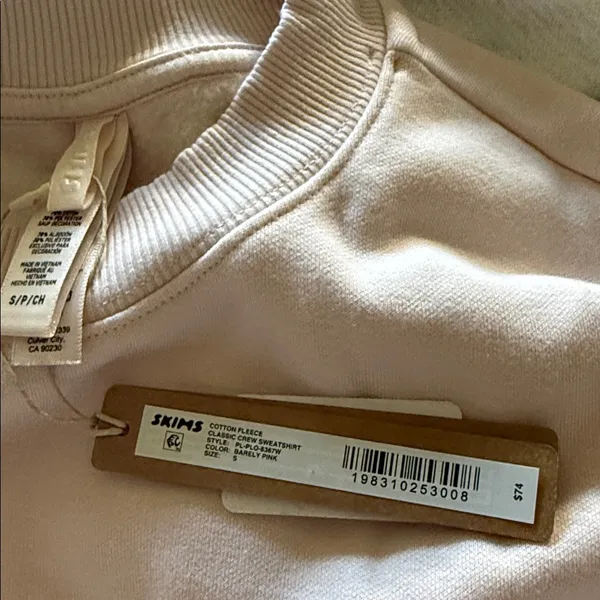 Skims Cotton Fleece Classic Crew Sweatshirt, Barely Pink, S NWT (Dep) - Image 5