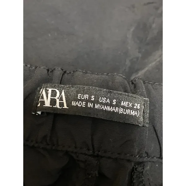 Zara Women's Black High Waisted Utility Cargo Parachute Trousers Pants Size S - Image 5