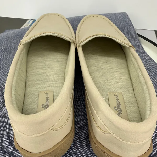 My Pillow My Slippers Moccasin Memory Foam Wmn 9 Sand‎ Leather Indoor Outdoor - Image 6