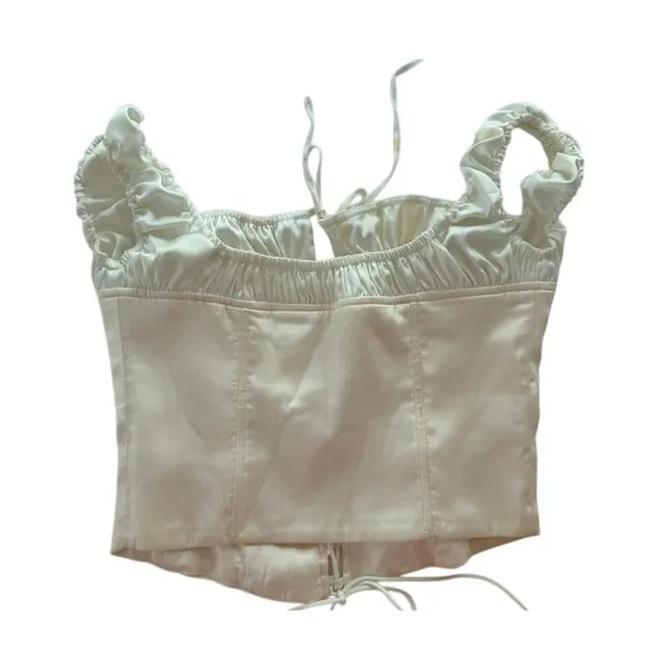EDIKTED Damsel Satin Lace-Up Corset Top Pink White Size Medium Bustier - Image 4