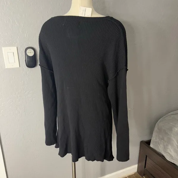 Free People FP Beach Brig Tie Front Pullover Tunic Sweater Black M OB1171652 - Image 2
