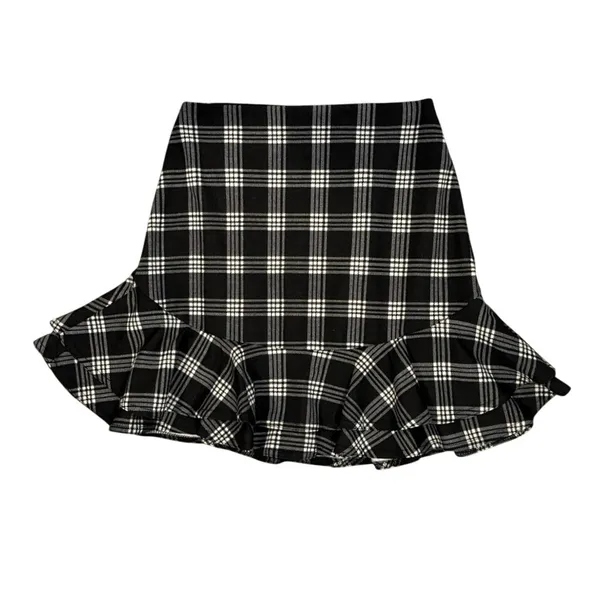 Design Lab Plaid Ruffle Hem Mini Skirt Black White Size Small Dark Academia Y2K - Image 2