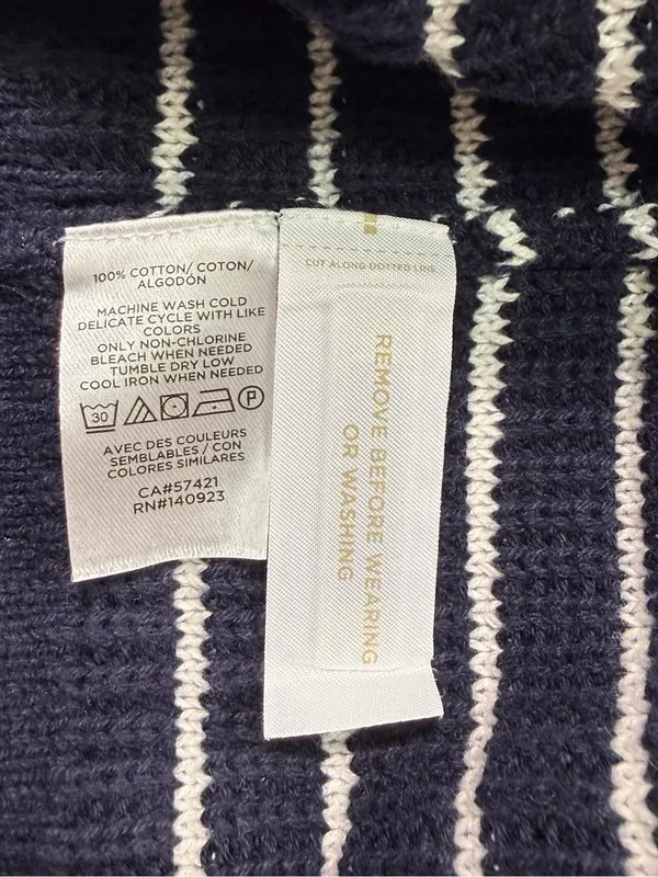 LOFT 100% Cotton Navy and White Striped V-Neck Pullover - Image 6