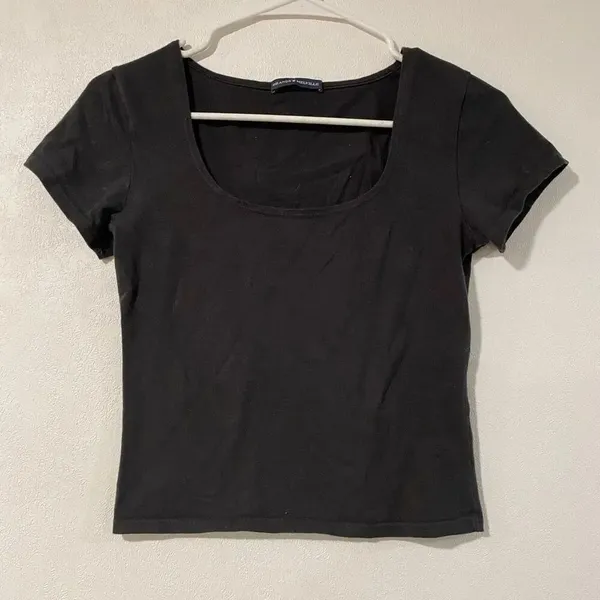 Brandy Melville Black Scoop Neck Baby Tee Fitted Minimalist Top - Image 2