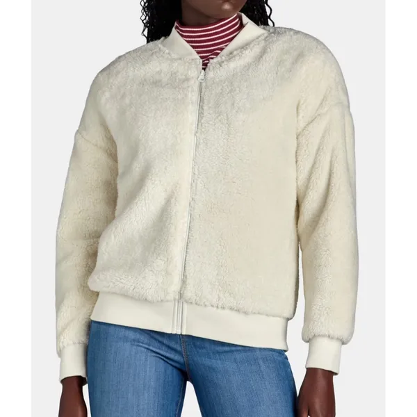 Time and Tru Womens Jacket Size S Winter White Fleece Bomber Midweight Zip Up - Image 6
