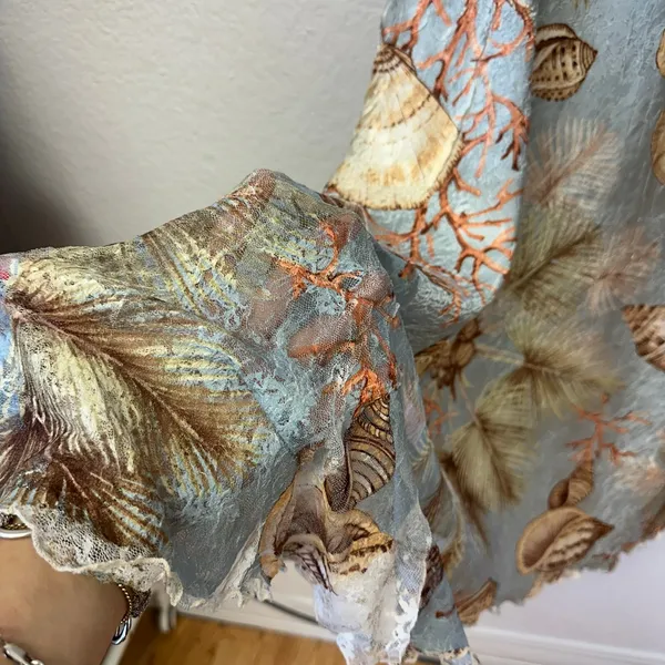 Vintage Komarov Shell Print Midi dress Lace mesh - Image 3