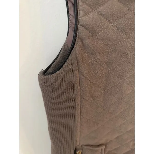Fate Taupe Quilted Moto Vest Medium Brown - Image 4