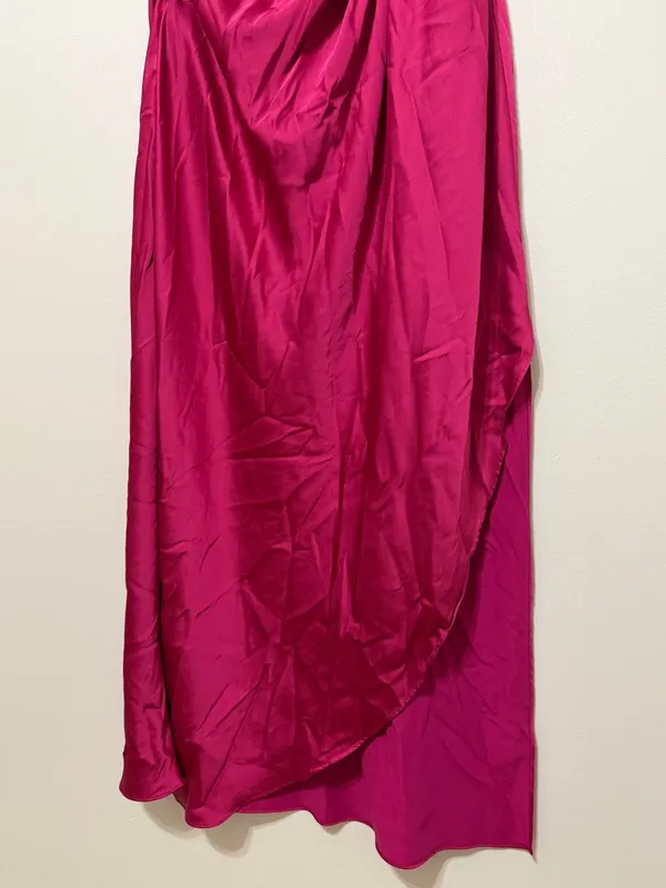 Abercrombie & Fitch Fuchsia Satin One Shoulder Ruched Midi Dress XL Wedding - Image 6