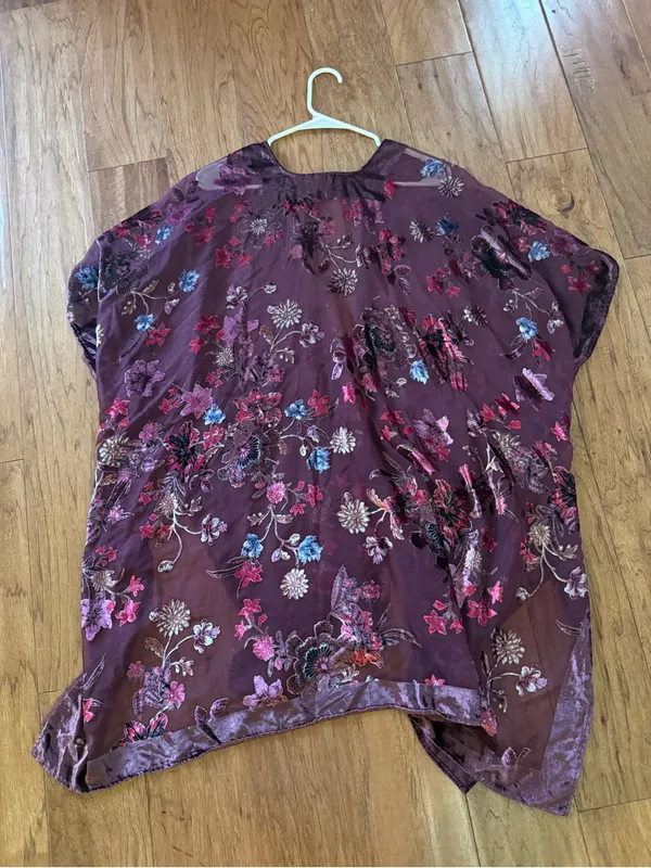 torrid Plum Floral Velvet Draped Kimono Wrap - Image 6
