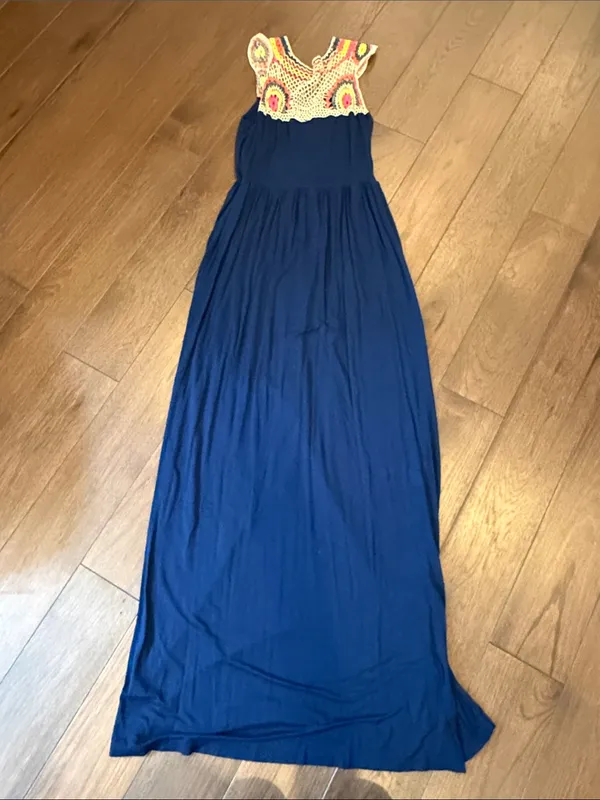Pinkblush Navy Blue Maxi Dress with Crochet Top Detail Size Small - C26-035 - Image 7