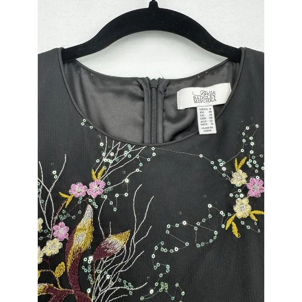Belle Badgley Mischka Embroidered Sequin Floral Mesh Dress Size 8 Cocktail Party - Image 3
