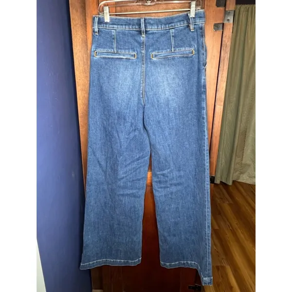 Ann Taylor High Rise Wide Leg Crop Jeans Trouser Denim Dark Wash Preppy Luxe 8 - Image 5