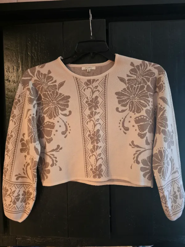 O Z Supply Beige Cream Patterned Sweater Xs - Image 3