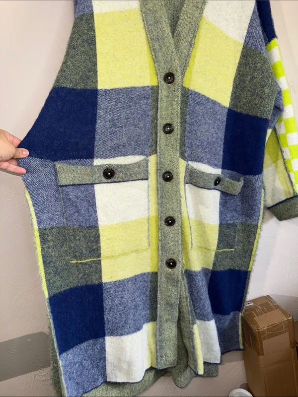 Free People South Bend Cardi Plaid Hooded Duster M NWOT - Image 5