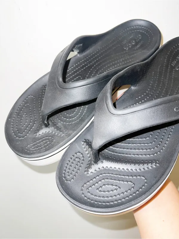 CROCS Women’s Platform Crocband Black and White Casual Flip Flop Sandals - Image 3