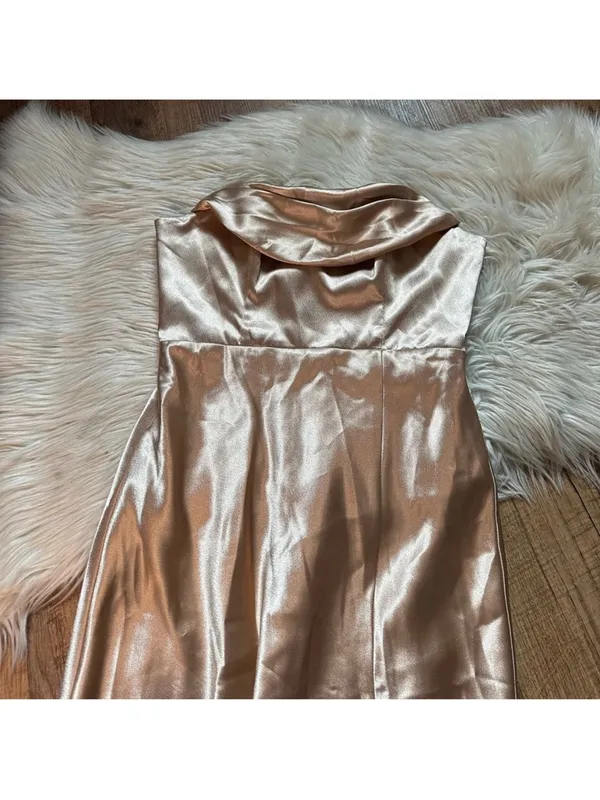 BIRDY GREY Mia Shiny Satin Strapless Maxi Dress In Gold - Image 5